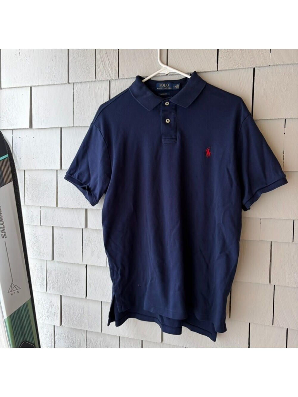 Polo Ralph Lauren Polo Shirt Mens Large Navy Blue Custom Fit Red Pony